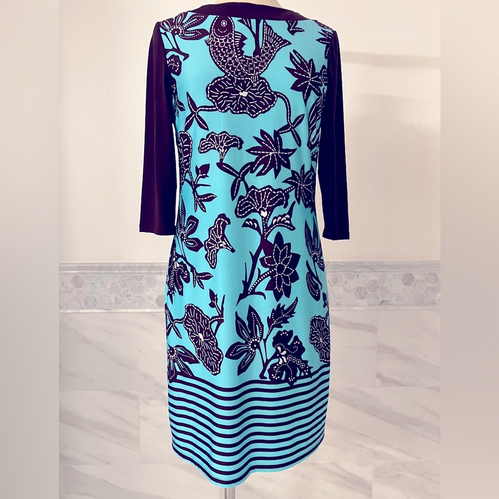 Very Vollbrach Turquoise Black 3/4 Sleeves Stretch Dress